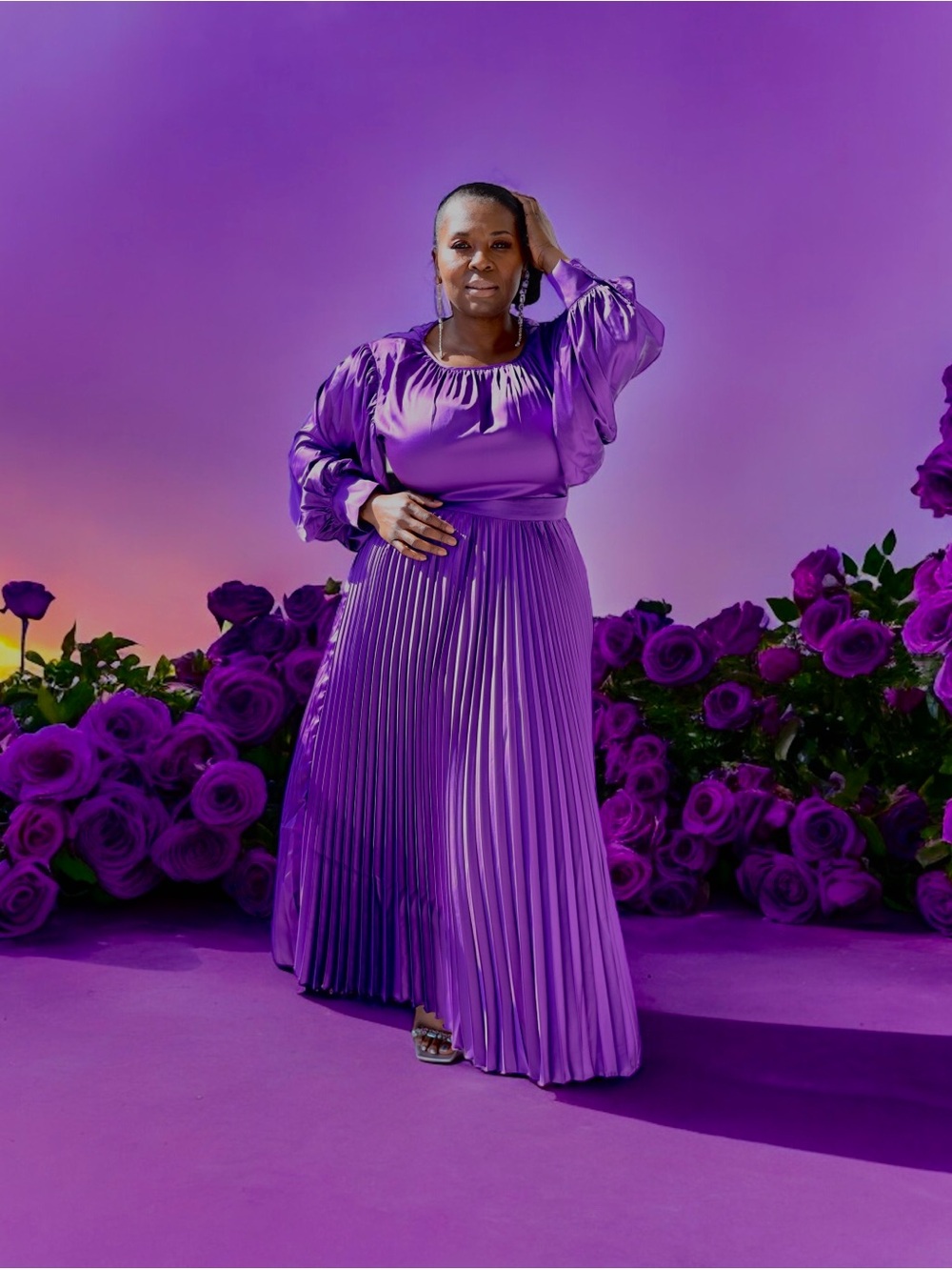Elegant Purple Pleated Maxi Dress